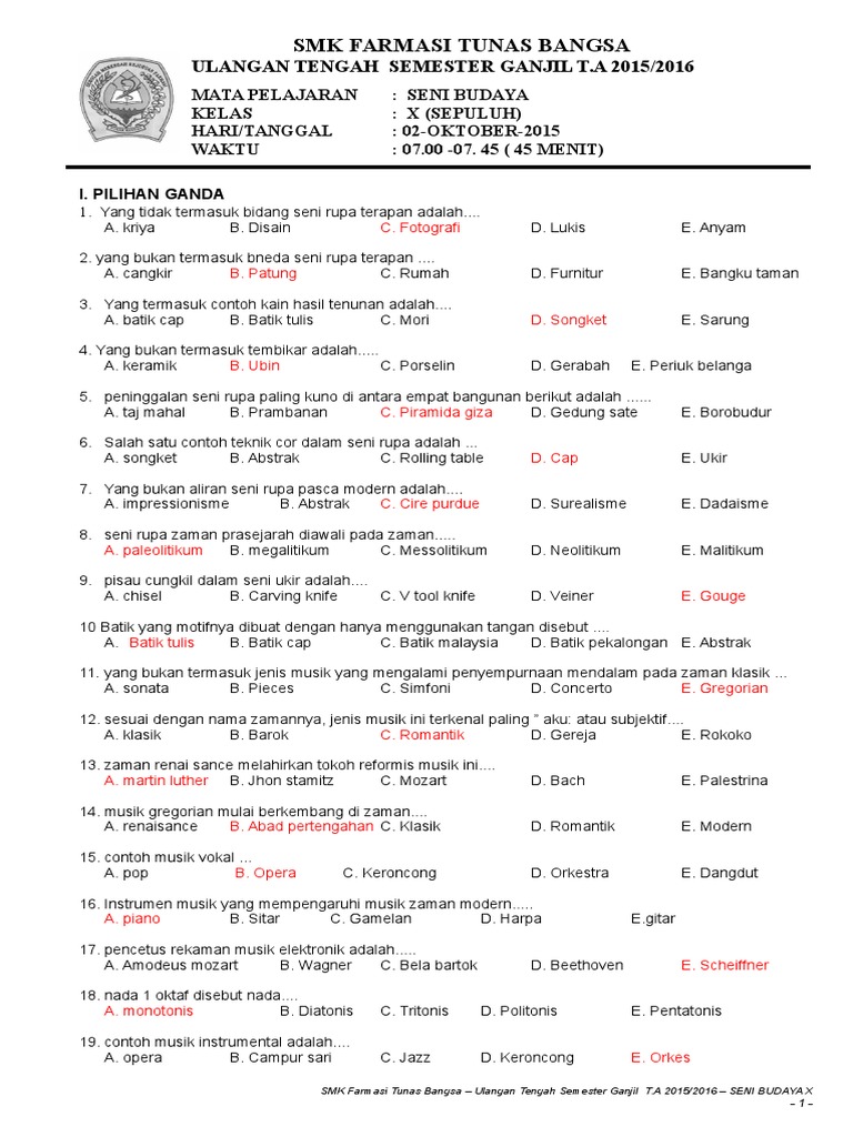 Akhirnya Terungkap! Hanapi Bani Bocorkan Contoh Soal Seni Budaya Kelas 11 Semester 2