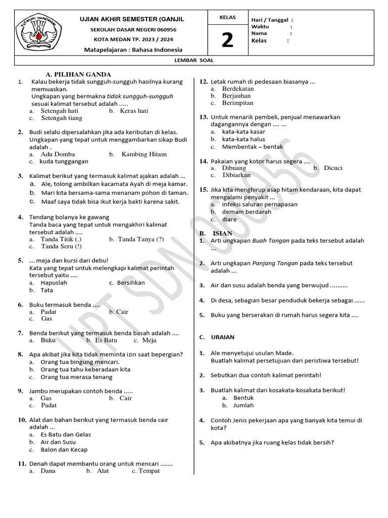 Download 7 Soal PAS Kelas 3 Semester 2 PDF Siap Cetak, Wajib Tahu dari Bimbel Brilian