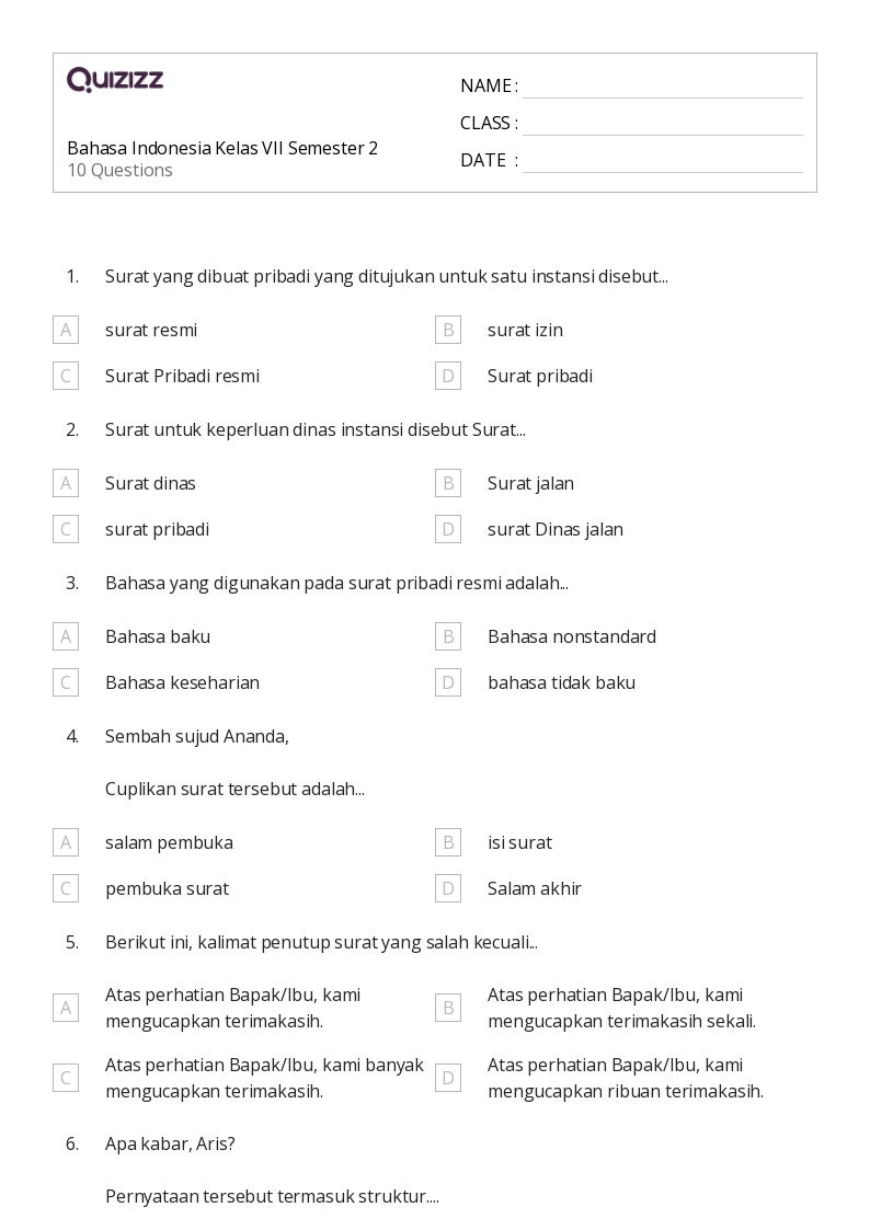 Ternyata Ada 7 Soal Bahasa Indonesia Kelas 7 Semester 2 PDF Siap Cetak Bimbel Brilian