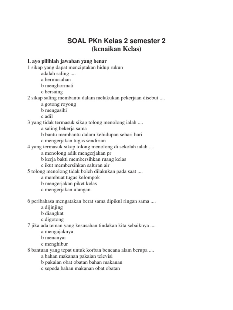 Soal Pilihan Ganda SKI Kelas 2 Semester 2 2026