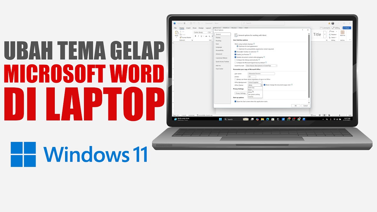 Cara Mengubah Tema Gelap Microsoft Word Di Laptop Windows 11 - YouTube Cara Mengubah Tema Gelap Microsoft Word Di Laptop Windows 11 - YouTube