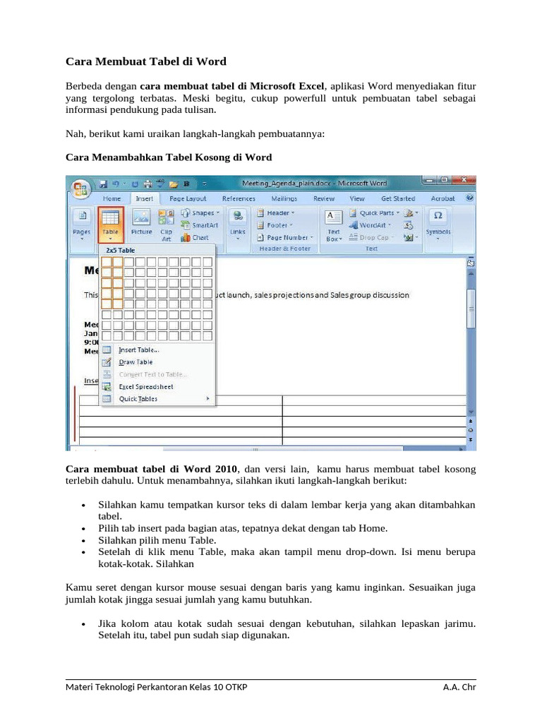 Panduan Membuat Tabel di Word PDF