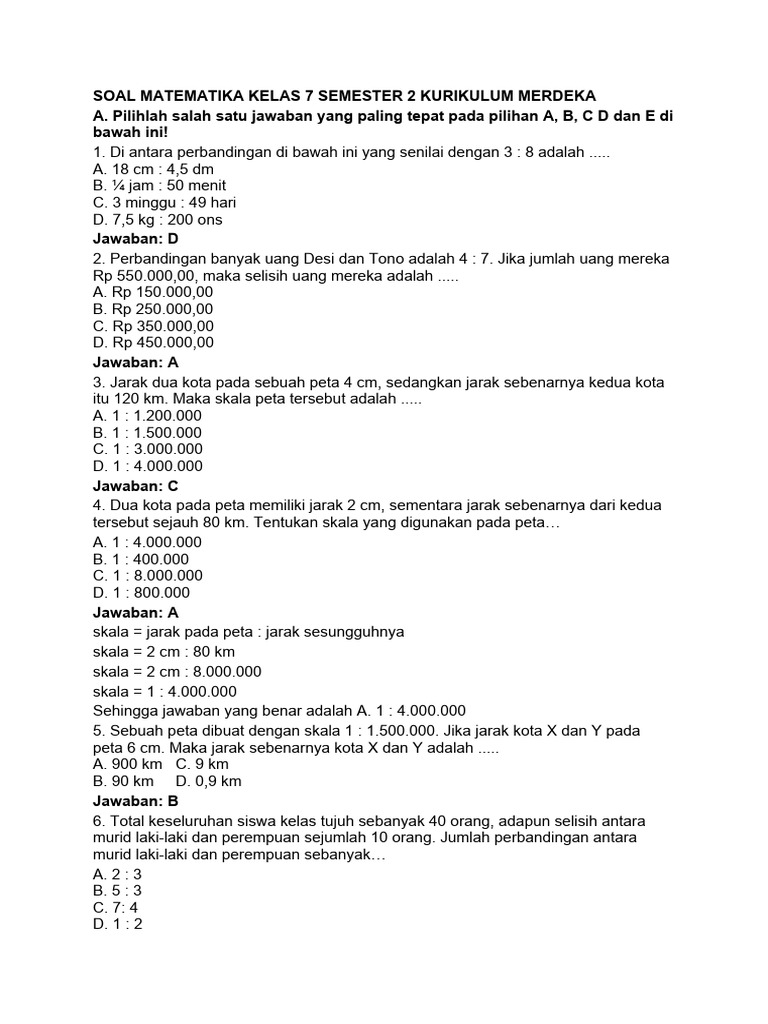 7 Soal UAS Matematika SMP Kelas 7 Semester 2 yang Wajib Dikuasai Sebelum Ujian Tiba