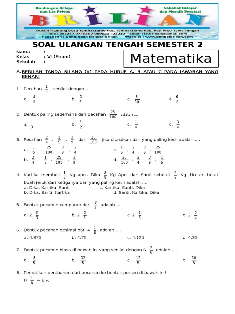 Akhirnya Terungkap 5 Soal Matematika Kelas 6 Semester 2 dan Kunci Jawabannya 2022 yang Wajib Dikuasai