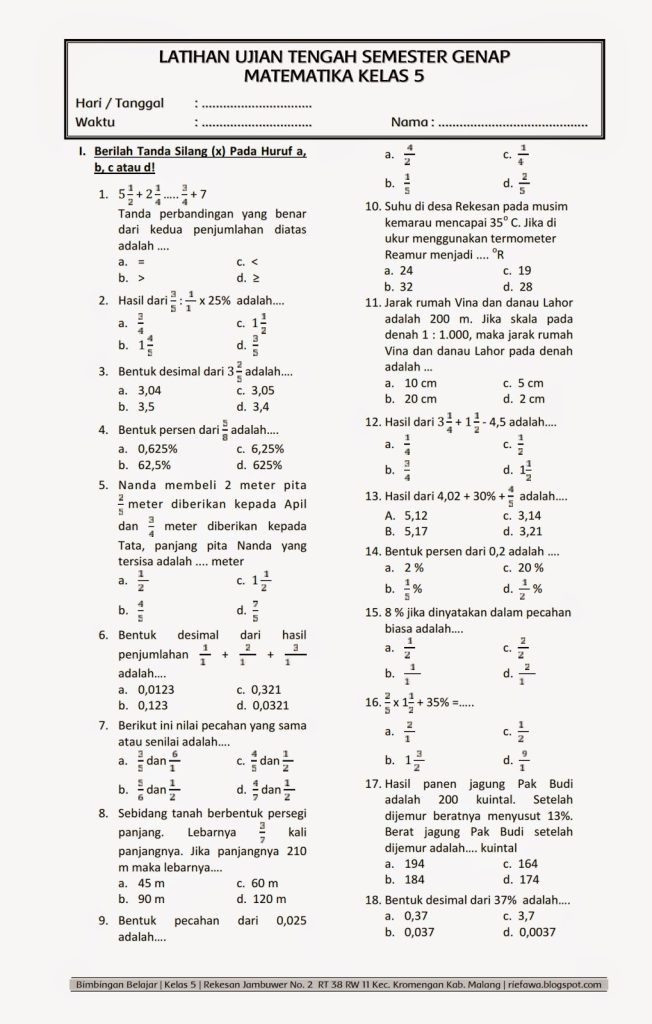 Akhirnya Terungkap 7 Soal Matematika Kelas 5 Semester 2 Kurikulum 2013 yang Wajib Dikuasai