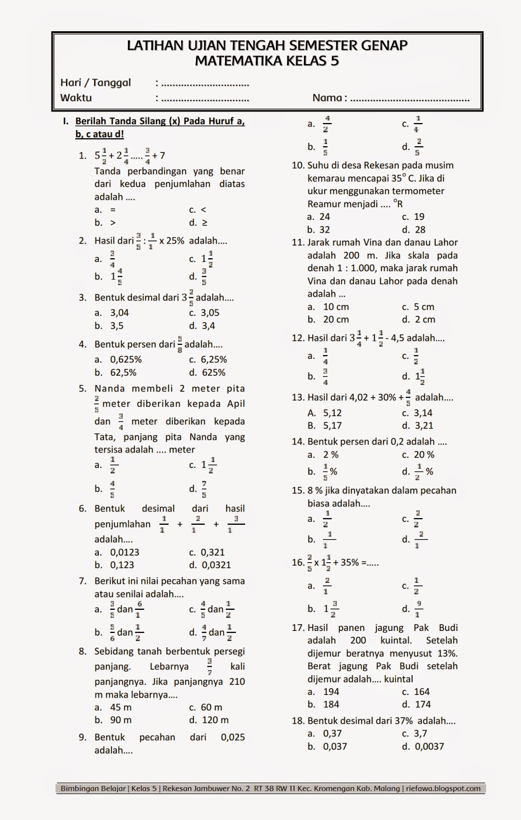 Akhirnya Terungkap 7 Soal Matematika Kelas 5 Semester 2 Kurikulum 2013 yang Wajib Dikuasai