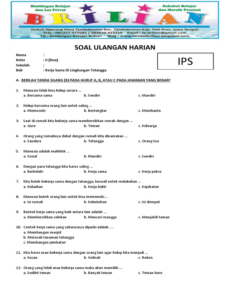 soal ips kelas 2 sd semester 2