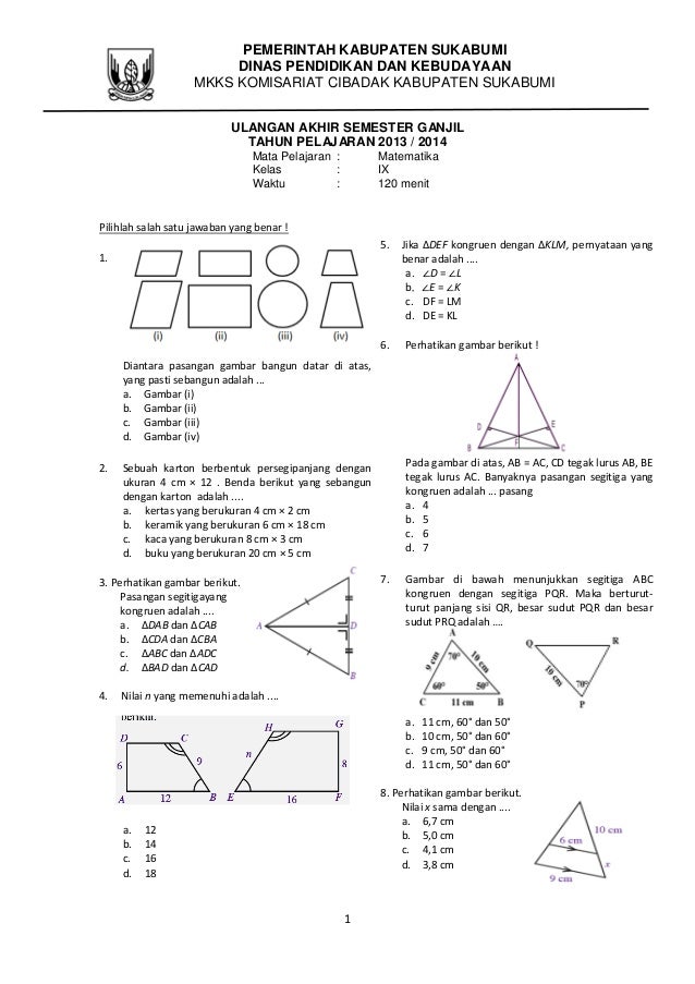 Soal matematika kelas 9 Soal matematika kelas 9