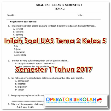 7 Contoh Soal UAS Tematik Kelas 5 Semester 1 Kurikulum 2017 yang Bikin Siswa Berjaya
