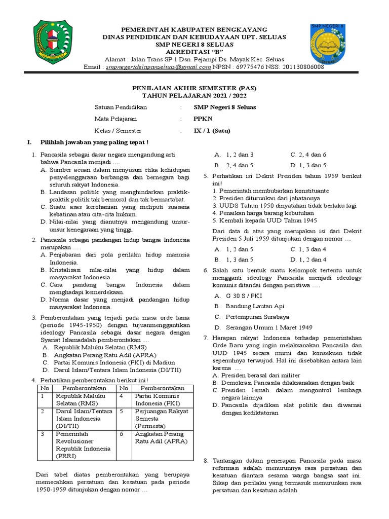 7 Contoh Soal Uji Kompetensi Semester 1 PKN SMP Kelas 9 yang Wajib Kuasai Sebelum Ujian