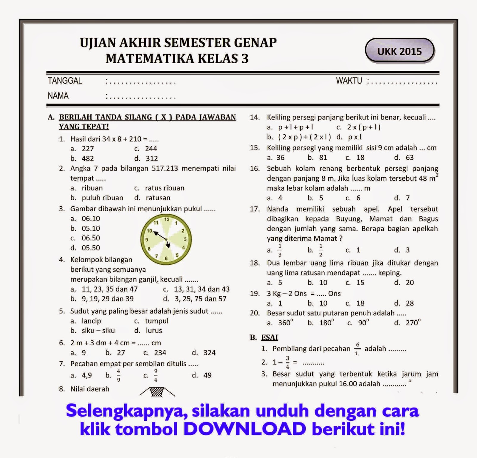 7 Rahasia Dowload Soal UKK Matematika Kelas 3 KTSP yang Kamu Tahu Sebelum Ujian Dimulai