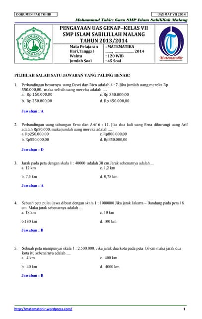 7 Rahasia contoh soal uas matematika smp kelas 7 semester 2 yang Membuat Nilai Naik Cepat