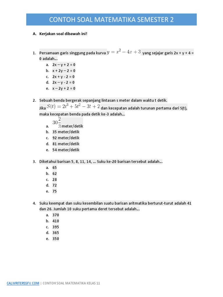 7 Strategi Menguasai Contoh Soal UAS Matematika Semester 2 Kelas 11 yang Wajib Diketahui