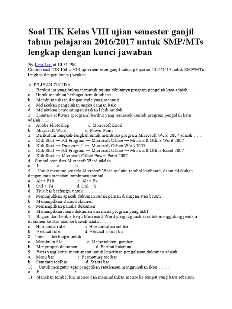 8 Fakta Ternyata Contoh Soal UH TIK Kelas 8 Semester 1 Bisa Bocorkan Soal Asli Literasi Digital ASN