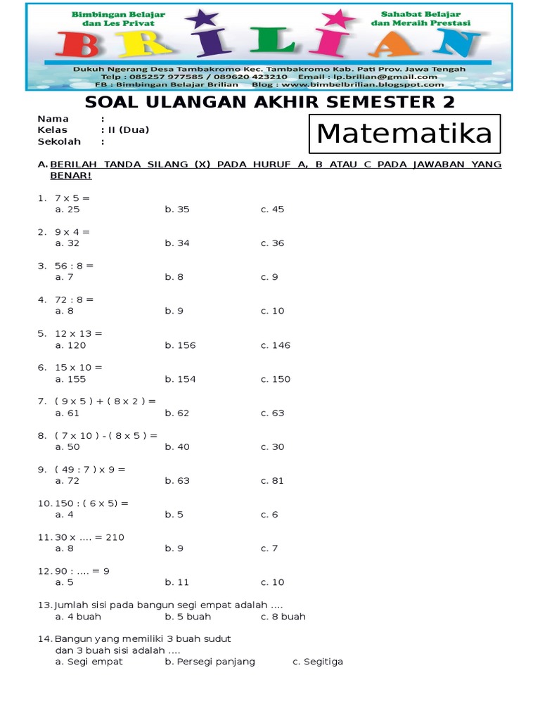 Menuju Akhir Semester Panduan Lengkap Contoh Soal UAS 2 Kelas 1 SD Menuju Akhir Semester Panduan Lengkap Contoh Soal UAS 2 Kelas 1 SD