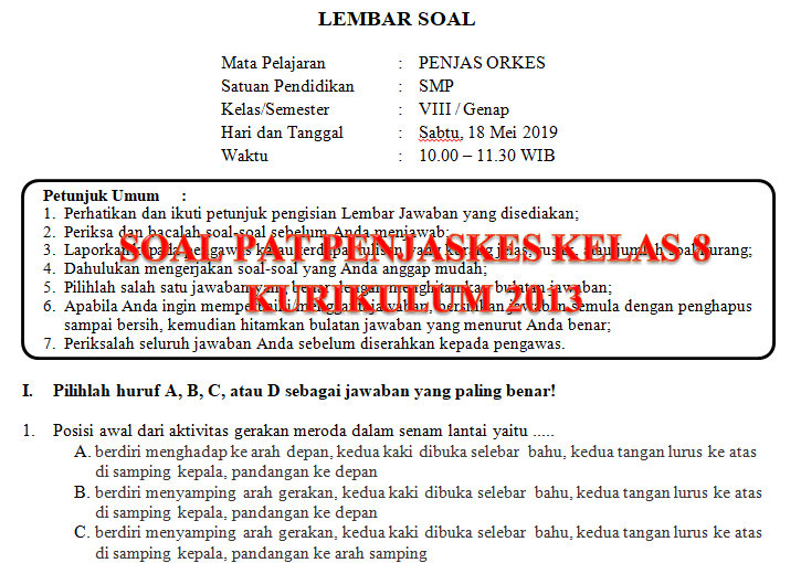 Contoh Soal Penjaskes Kelas 9 Semester 1 Beserta Jawabannya: 50 Soal UTS UAS Terbaru yang Wajib Kamu Pelajari