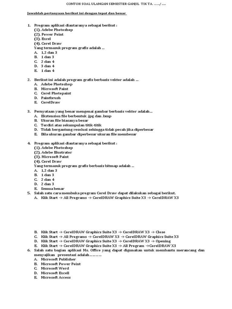 Soal Ulangan TIK Kelas 9 Semester 1 PDF Soal Ulangan TIK Kelas 9 Semester 1 PDF