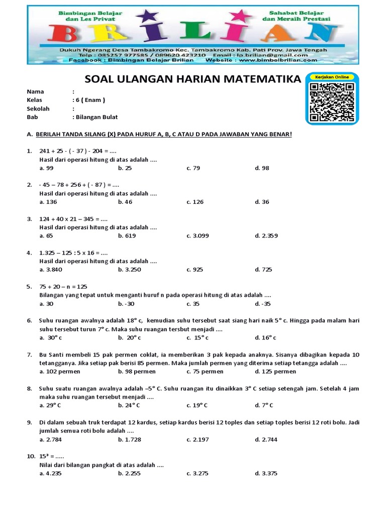 Terbukti 7 Contoh Soal UH Matematika Kelas 6 Semester 1 Bab 1 Bikin Nilai Naik Cepat