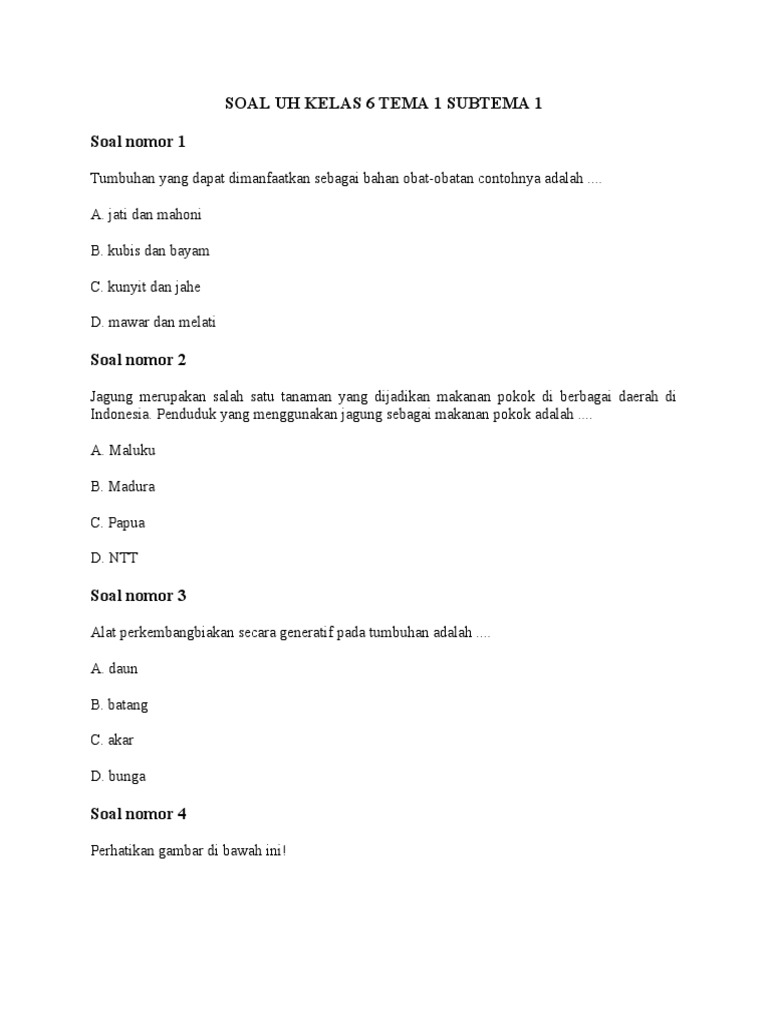Soal UH Kelas 6 Tema 1 Subtema 1 PDF Griya Taman Soal UH Kelas 6 Tema 1 Subtema 1 PDF Griya Taman