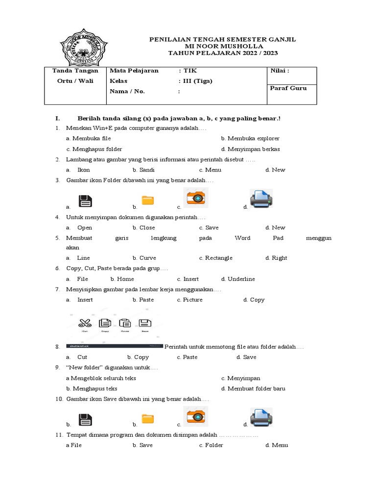 Soal TIK Kelas 3 SD Semester 1 PDF Soal TIK Kelas 3 SD Semester 1 PDF