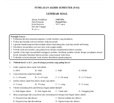 Ternyata Ini Dia Contoh Soal Penjaskes SMP Kelas 7 Semester 1 Kurikulum 2013 yang Sering Muncul
