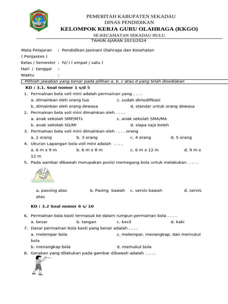 contoh soal penjaskes kelas 4 semester 1