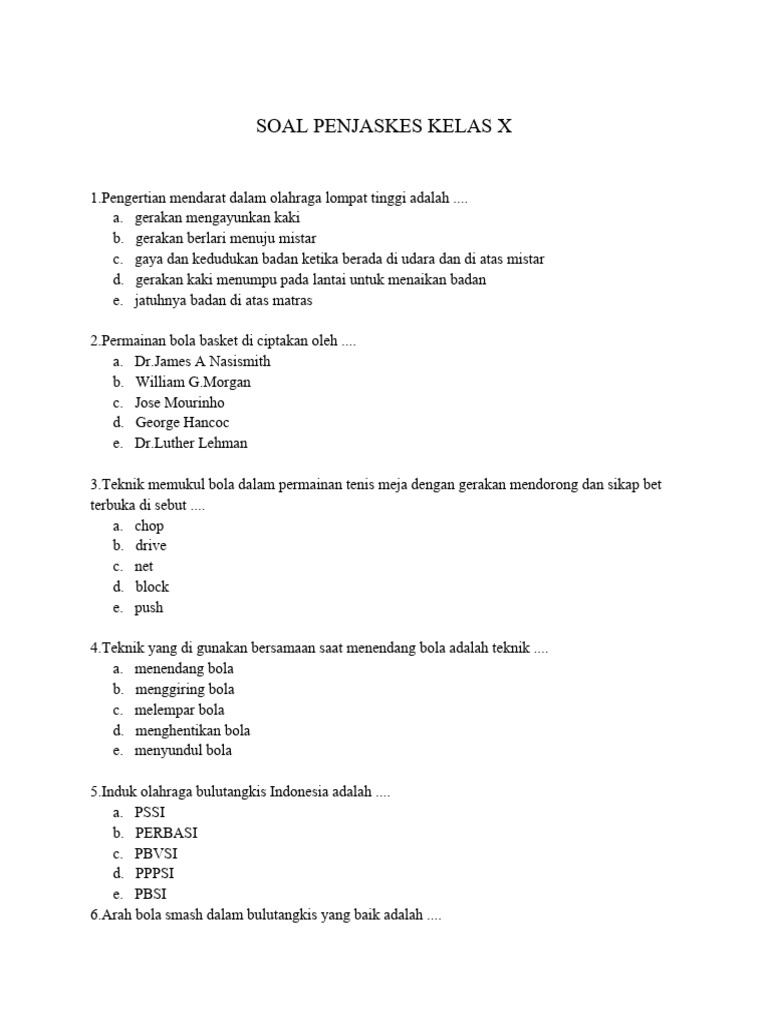 10 Contoh Soal Penjaskes SMA Kelas X Semester 1 yang Sering Muncul dan Wajib Kamu Kuasai Sebelum Ujian