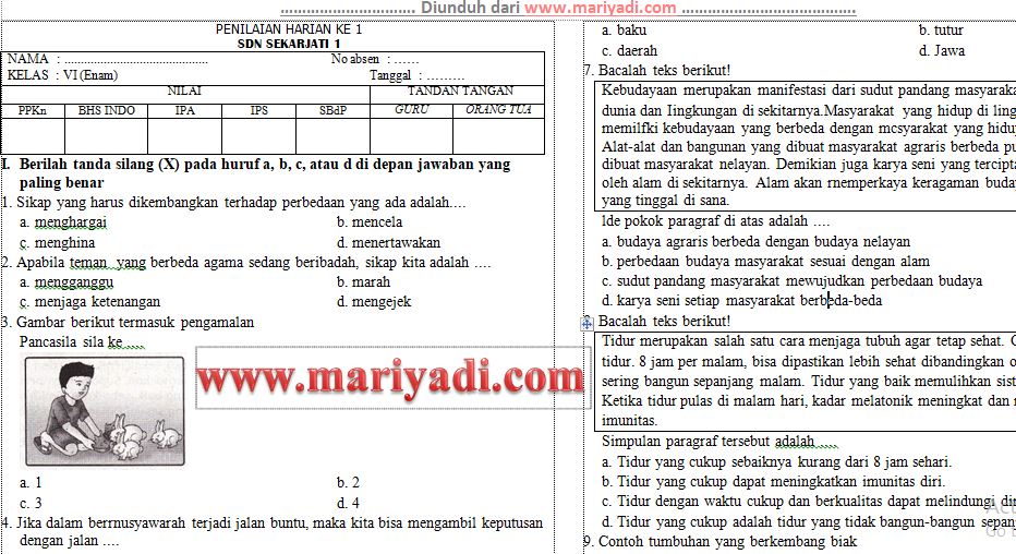 7 Tips Cepat Dowload Soal PH Tema 3 Kelas 6 Gratis Sebelum Ujian Akhir Semester