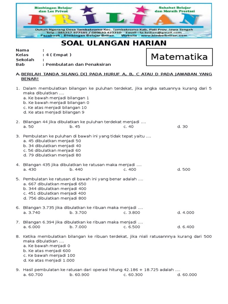 Akhirnya! Download gratis soal matematika kelas 4 semester 1 penaksiran pakai sekarang