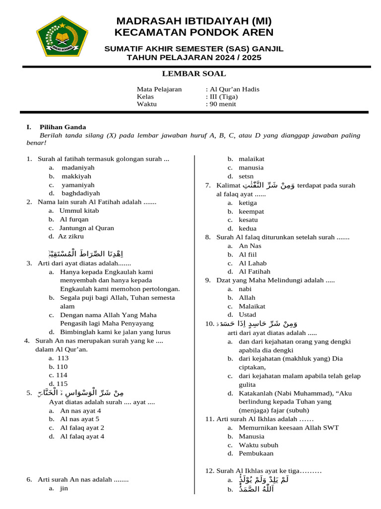 Terbukti 7 Cara Download Bank Soal Quran Hadis Kelas 3 MI Semester 1 Sebelum Terlambat