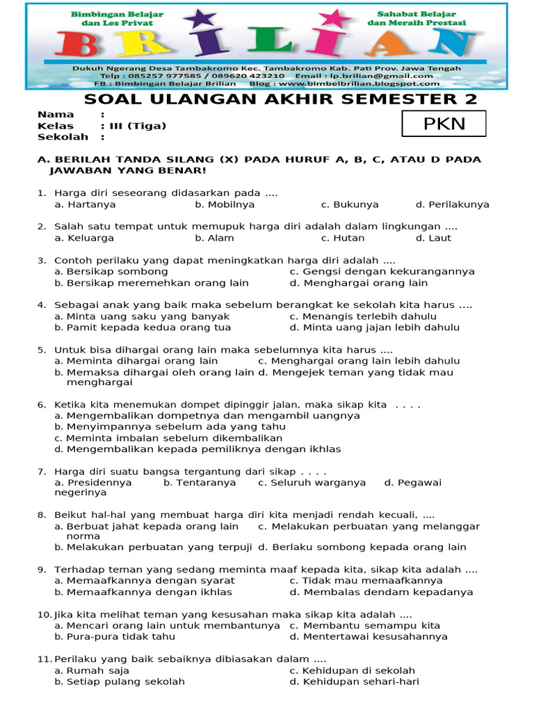 dowload soal uas pkn kelas 3 semester 2 gratis, 4 cara raih nilai tinggi sekarang
